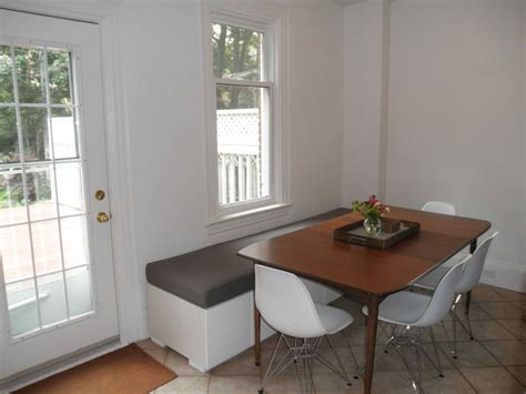 We had moved our dining furniture into that nook right after the renovation was done. loving albany: Behold the Kitchen Banquette