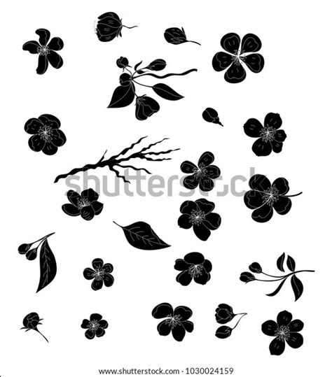 silhouette doodle art sakura vector setjapanese 스톡 벡터 로열티 프리 1030024159 shutterstock