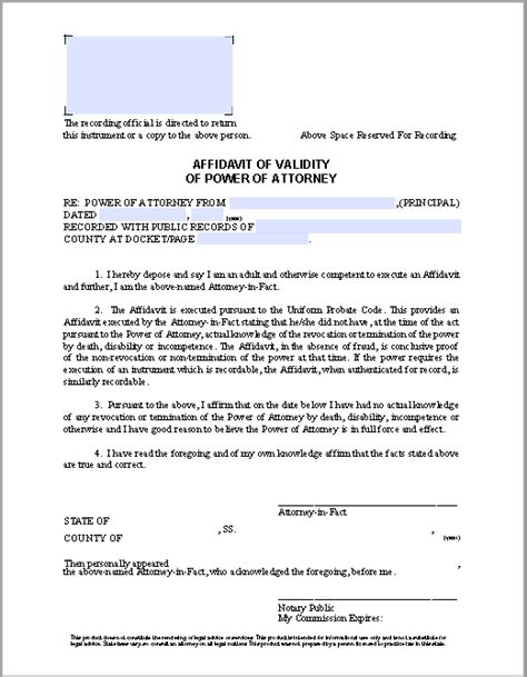 Affidavit Form Of Validity Of Power Of Attorney Free Fillable Pdf