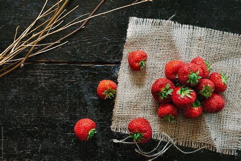 Fresh Scottish Strawberries On A Table Del Colaborador De Stocksy
