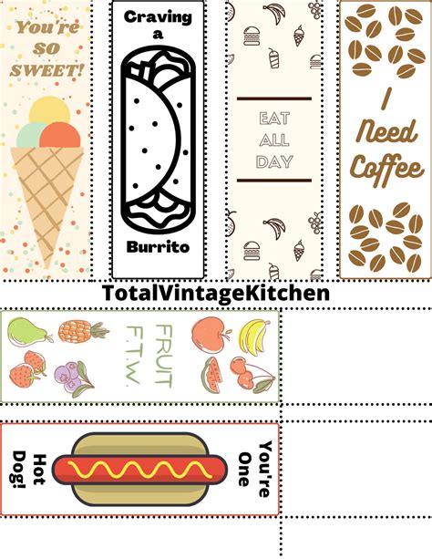 6 Pack Of Food Themed Bookmark Cutouts Digital Download Etsy