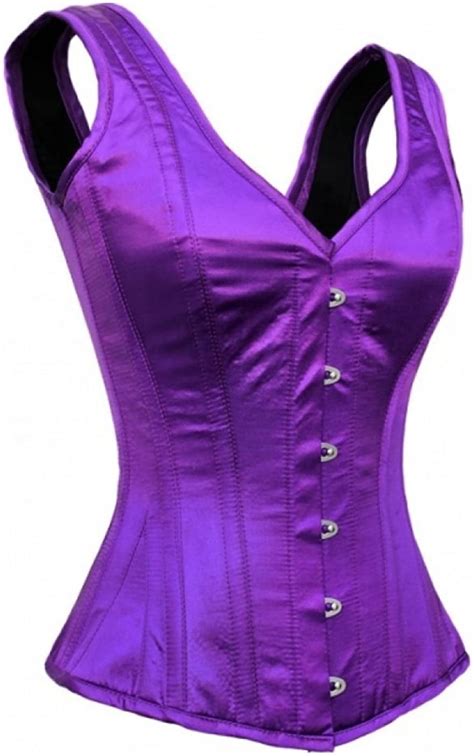 Purple Satin Shoulder Strap Gothic Burlesque Halloween Costume Overbust
