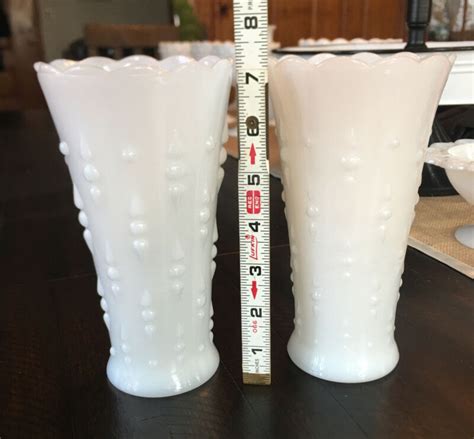 2 Vintage Milk Glass Teardrops And Pearls Dots And Arrows Vase