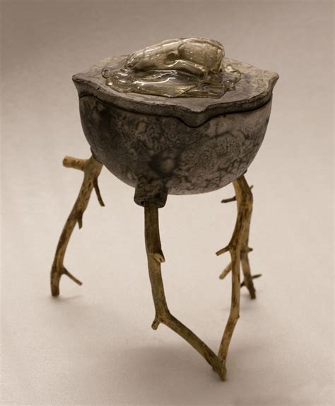 Box With Wooden Legs Naked Raku Glass Bone Wood Ceramic Sculptures