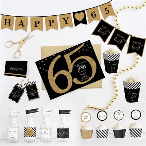 65th Birthday Party Decoration Kit Black Gold 65th Decor Etsy