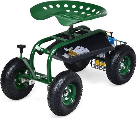 Lawn Wagon Cart Steerable Outdoor Utility Cart With Rotating Seat And