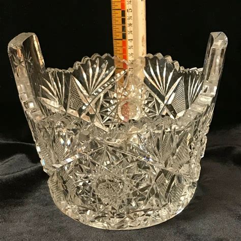 Antique Abp Cut Glass Ice Bucket Vase Sawtooth Starburst Deep Intricate Pattern Pottery And Glass