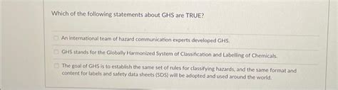 Solved Which Of The Following Statements About Ghs Are True Chegg Com