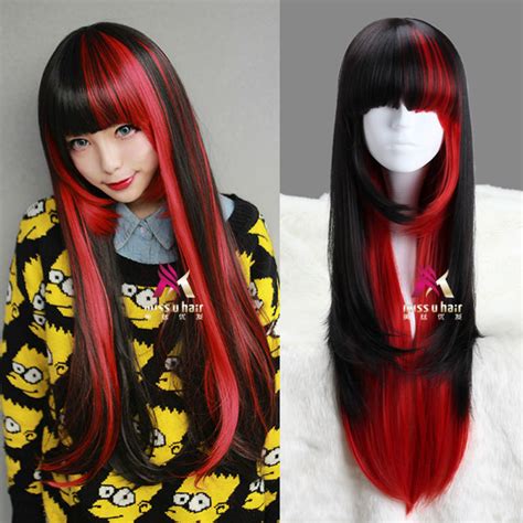 Ayamo 75cm Long Straight Black And Red Beautiful Lolita Wig Anime