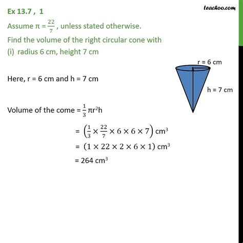 Ex 113 1 I Find Volume Of The Right Circular Cone With Radius 6