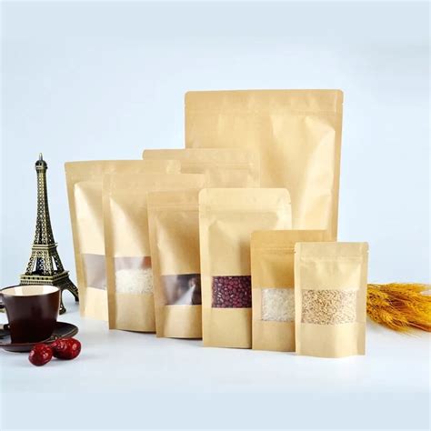 50 Pcs Lot Brown Kraft Paper Bag Resealable Paper Bags Retail