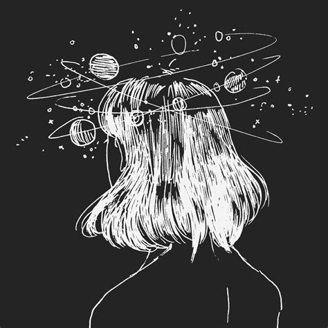 Black And White Space Girl Illustration Source Aesthetic And Art