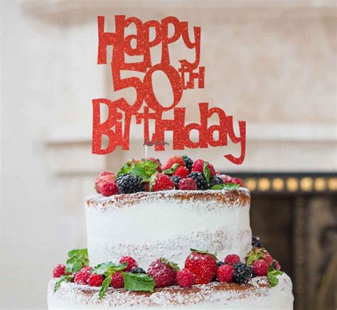 Happy 50th Birthday Cake Topper Glitter Card Lissielou