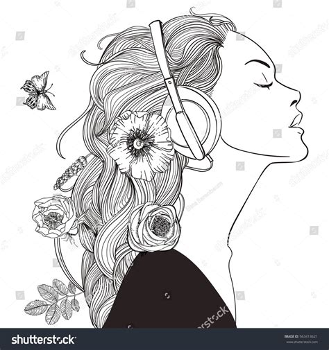 Coloring Book Art Girl With Headphones Cute Coloring Pages