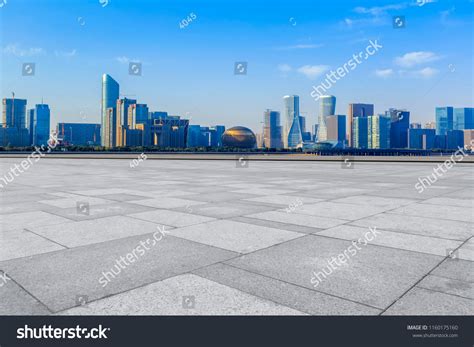 Empty Marble Floors Skyline Hangzhous Urban Stock Photo 1160175160