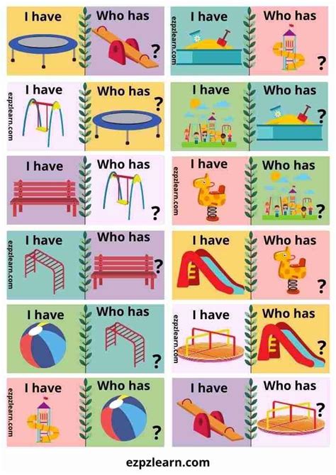 Free Printable I Have Who Has English Game For Kids Playground