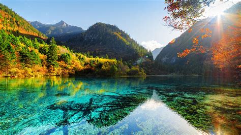 China Jiuzhaigou Parks Autumn Lake Mountains Preview