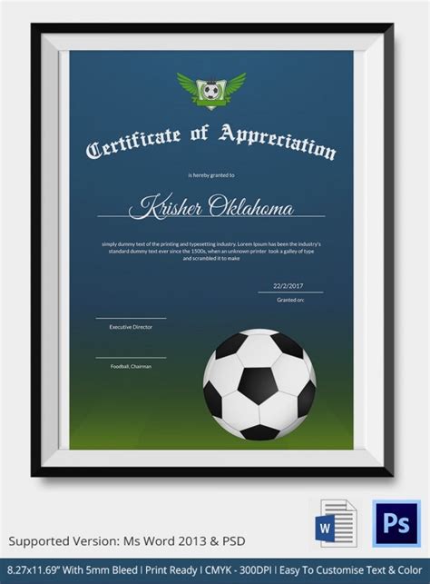 10 Football Certificate Templates Free Word Pdf Inside Free Player Of