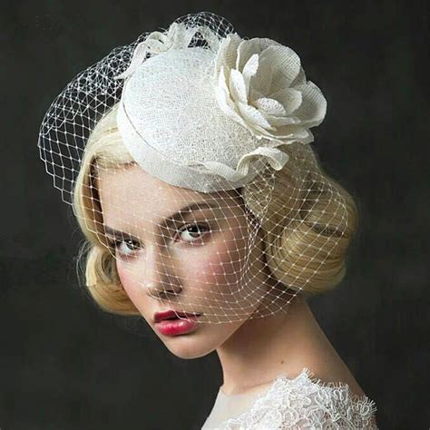 Wedding Bridal Ivory Pillbox Hat Cap Flower Headpieces