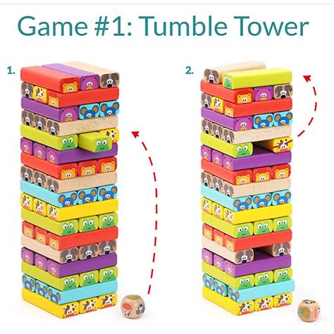 Wooden Tumble Tower Game For Kids 4 In 1 With Animals And Colours
