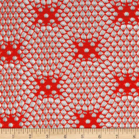 Geometric Crochet Lace Diamond Orange Discount Designer Fabric