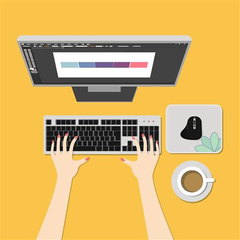 Use these clipart using computer. Workspace with hand using computer, mouse, and coffee ...