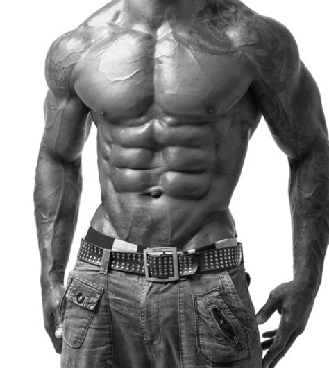 Close Up On Perfect Abs Strong Bodybuilder With Six Pack Stock Photo