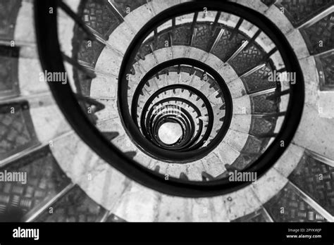 Old Vintage Spiral Staircase Black And White Photography Stock Photo