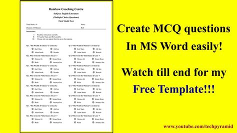 How To Create Mcq Question In Ms Word Free Template Youtube