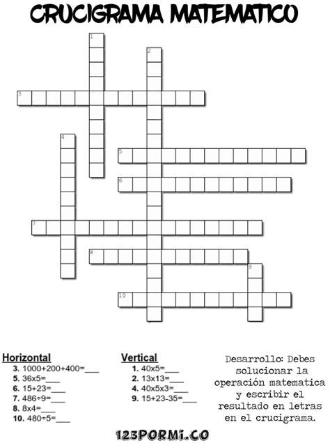 Crucigrama Matematico 123 Por Mi Sopa De Letras Dificil Ejercicios