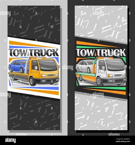 Vector Vertical Layouts For Tow Truck Leaflet With Illustration Of