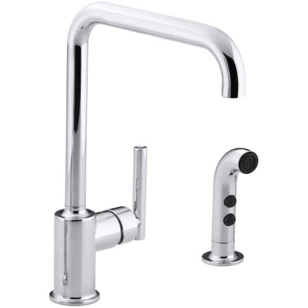 The simple, architectural form of the purist pull out kitchen faucet line has been extended into the kitchen. Kohler K-7508-CP Polished Chrome Purist High Arch Kitchen ...