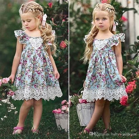 2018 Summer Little Girls Clothes Flower Lace Baby Dress Princess Kids
