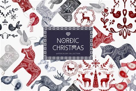 Scandinavian Christmas Clip Art Watercolour Clipart Logo Etsy