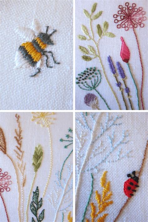 Bohemian floral pattern with real stitched embroidery quilt sets queen size: Free floral meadow embroidery pattern