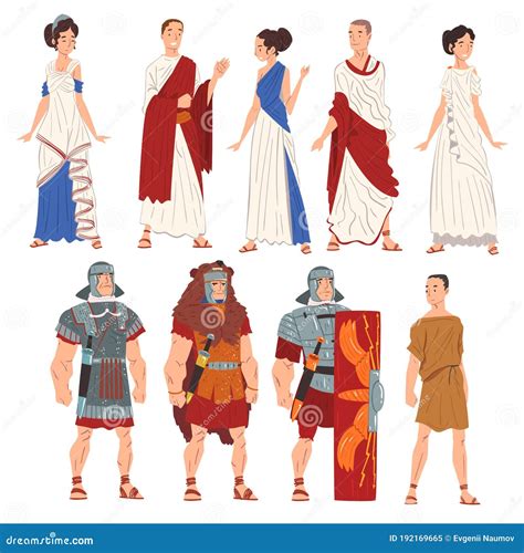 roman men and women in traditional clothes collection ancient rome citizens and legionnaires
