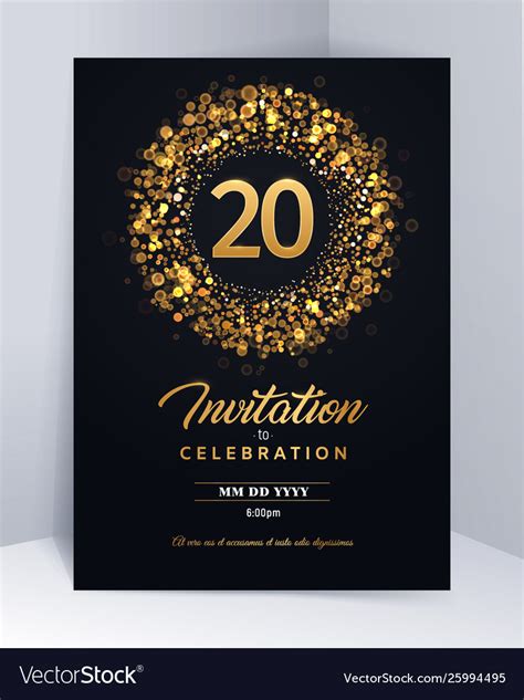 20 Years Anniversary Invitation Card Template Vector Image