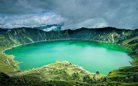 Ecuador Andes Caldera Volcano Clouds Grass Mountain Water Green