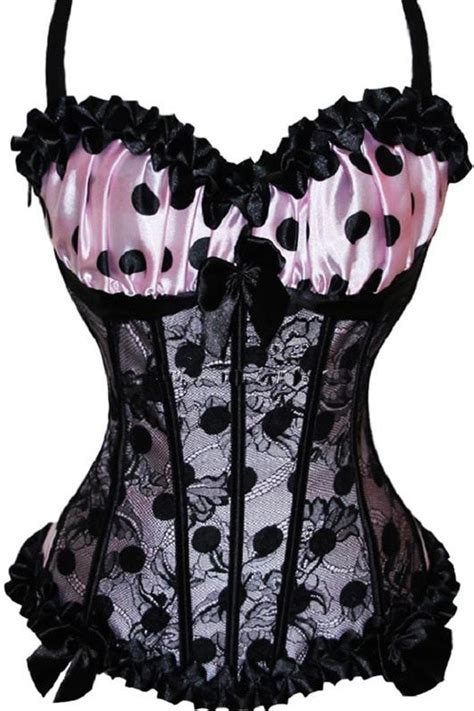 Millyn Plus Size Gothic Overbust Corselet Sexy Women Bustiers Burlesque Polka Dot Corset Satin