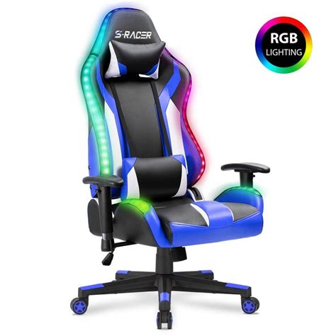 Light Up Gaming Chair Footrest Lumbar Headrest Armrests Swivel Backrest