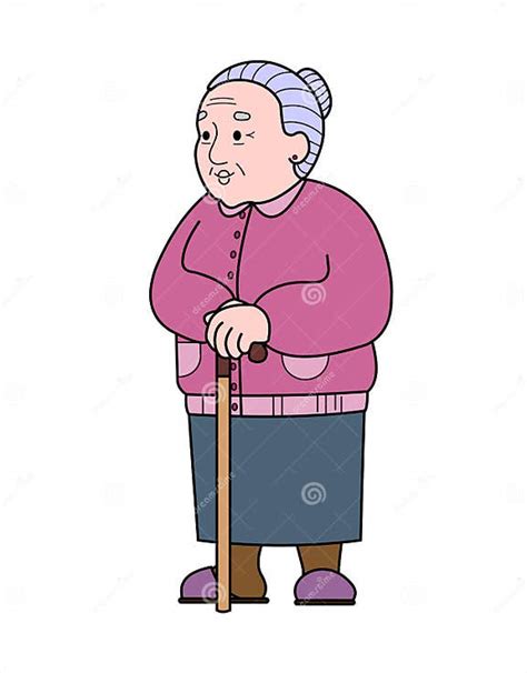 Vector Old Woman With A Cane Good Old Grandmother Retiree Babushka