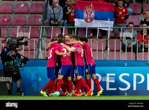 Prague, Czech Republic. 17th June, 2015. Players of Serbia celebrate a