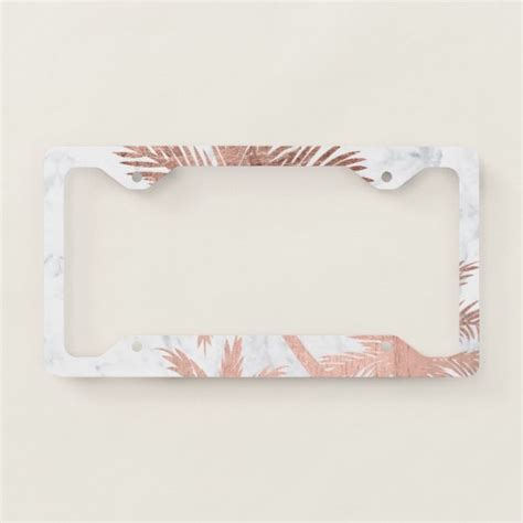 tropical beach rose gold palm trees white marble license plate frame zazzle license plate