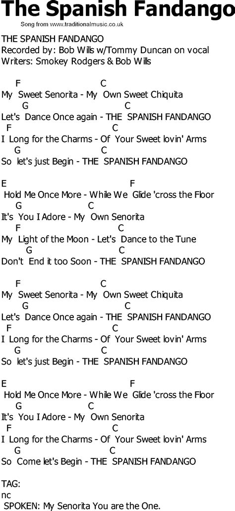 Old Country Song Lyrics With Chords The Spanish Fandango