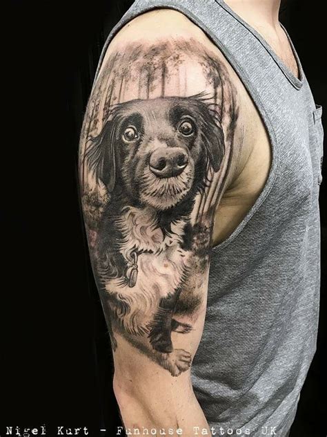 Black And Grey Realistic Dog Portrait By Nigel Kurt Funhouse Tattoos