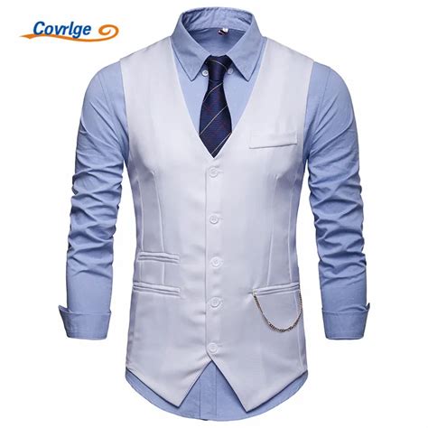 Covrlge Men Slim Suit Vests Male Single Breasted Notched Collar