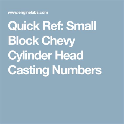 Quick Ref Small Block Chevy Cylinder Head Casting Numbers Cylinder