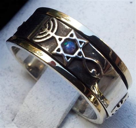 Messianic Spinner Ring Silver And Gold Star David Fish Menorah We Design