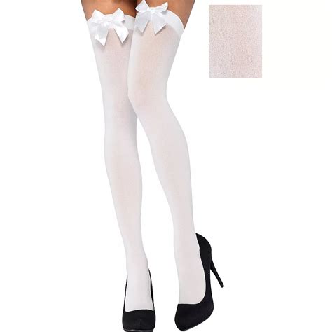 adult white thigh high stockings with bows party city