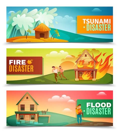Free Vector Natural Disasters Horizontal Banner Set